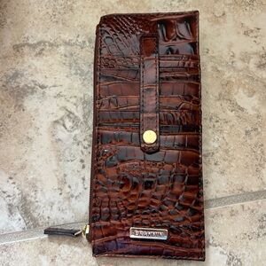 BRAHMIN Pecan Melbourne Collection Credit Card Wallet Croc Embossed Leather